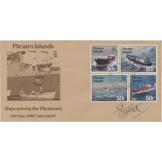 Pitcairn Islands 1987 Ships first day cover signed by designer Ernest Nisbet
