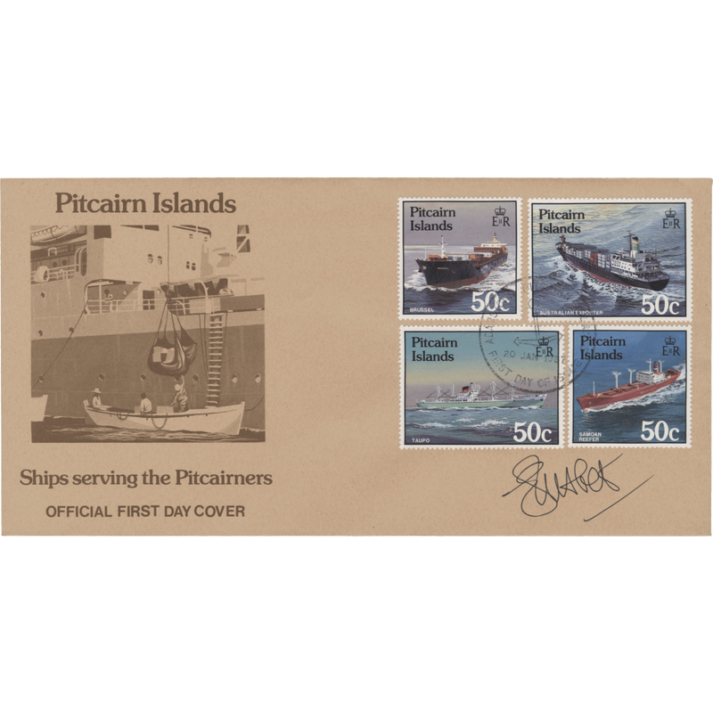 Pitcairn Islands 1987 Ships first day cover signed by designer Ernest Nisbet