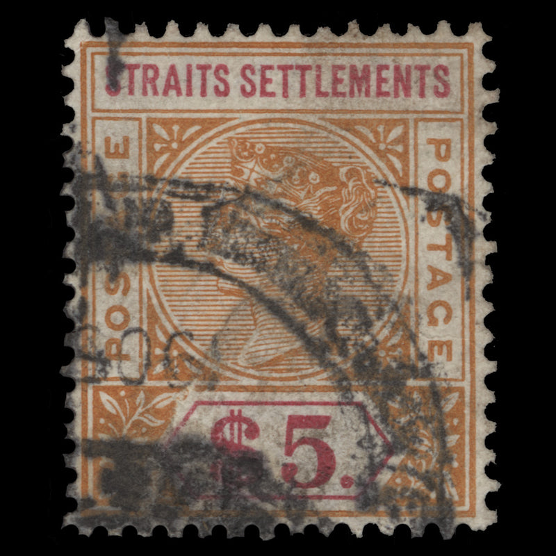 Straits Settlements 1898 (Used) $5 Orange & Carmine