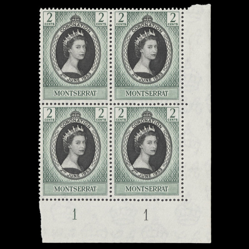 Montserrat 1953 (MNH) 2c Coronation plate 1–1 block