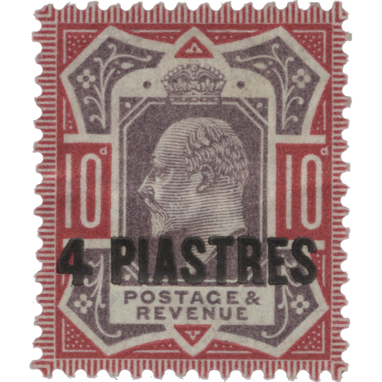 British Levant 1902 (Variety) 4pi/10d Dull Purple & Carmine with no cross on crown