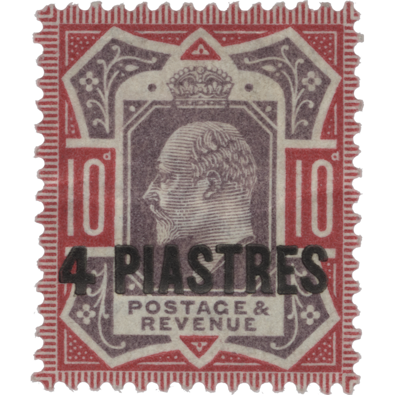 British Levant 1902 (Variety) 4pi/10d Dull Purple & Carmine with no cross on crown