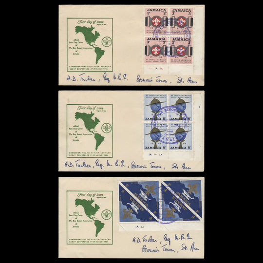 Jamaica 1964 Scout Conference plate blocks on first day covers