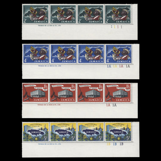Jamaica 1962 (MLH) Independence imprint/plate strips