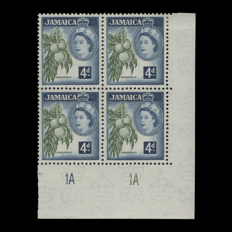 Jamaica 1956 (MLH) 4d Breadfruit plate block