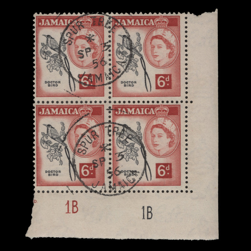 Jamaica 1956 (Used) 6d Doctor Bird plate block