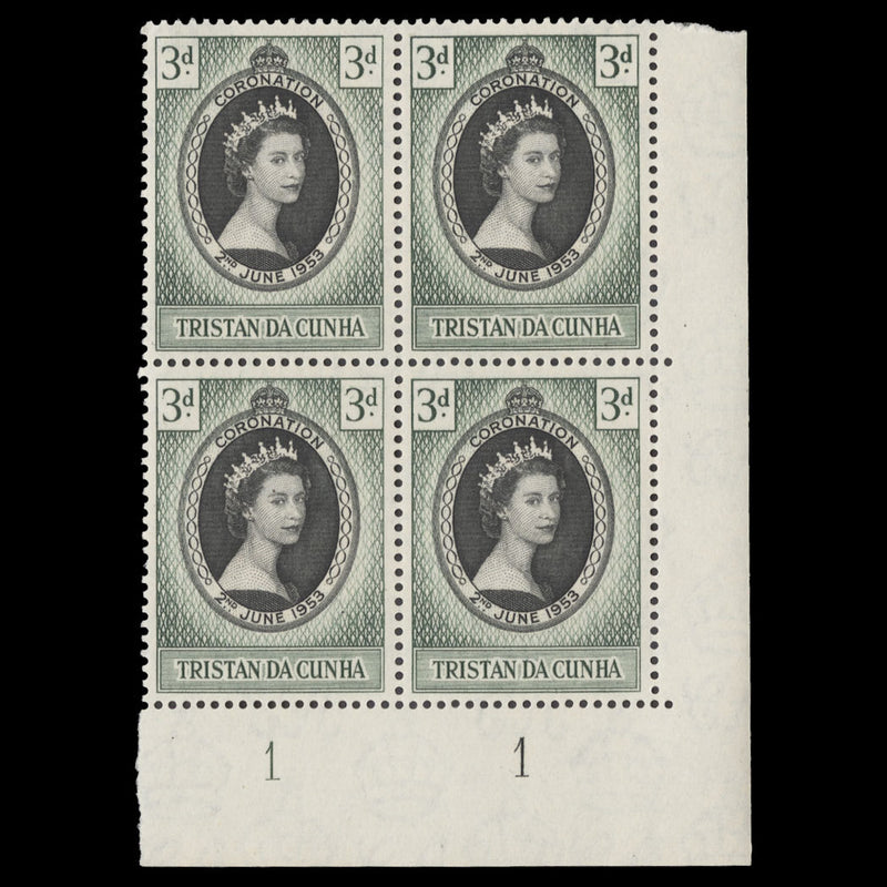 Tristan da Cunha 1953 (MNH) 3d Coronation plate 1–1 block