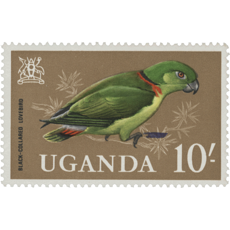 Uganda 1965 (Variety) 10s Black-Collared Lovebird with blue shift