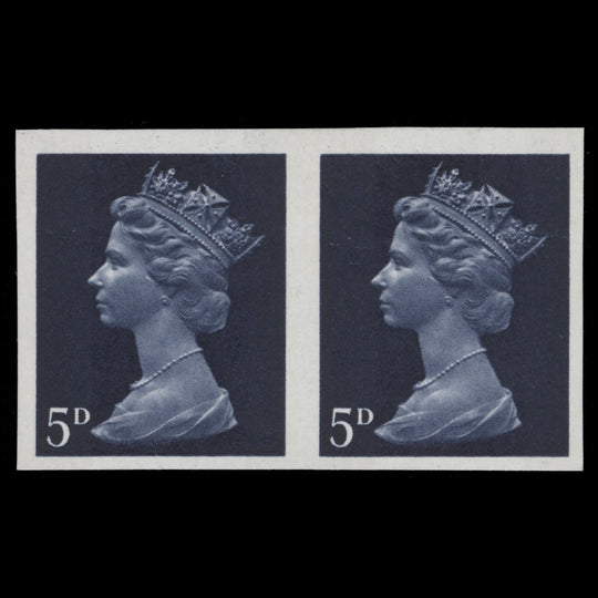 Great Britain 1968 (Variety) 5d Royal Blue imperf pair, cylinder 15 printing