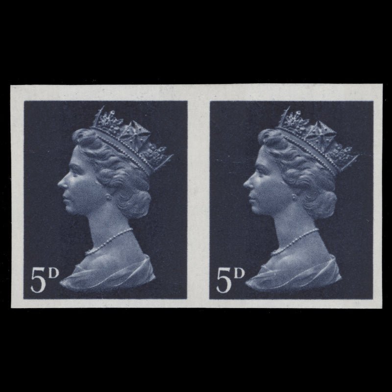 Great Britain 1968 (Error) 5d Royal Blue imperf pair, cylinder 15 printing