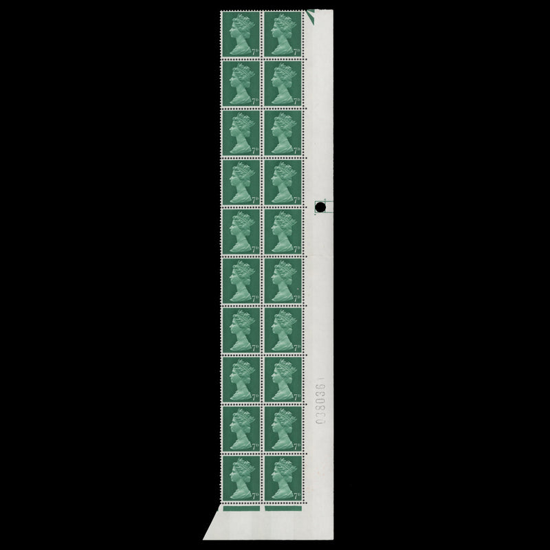Great Britain 1968 (MNH) 7d Bright Emerald cylinder PH1 block