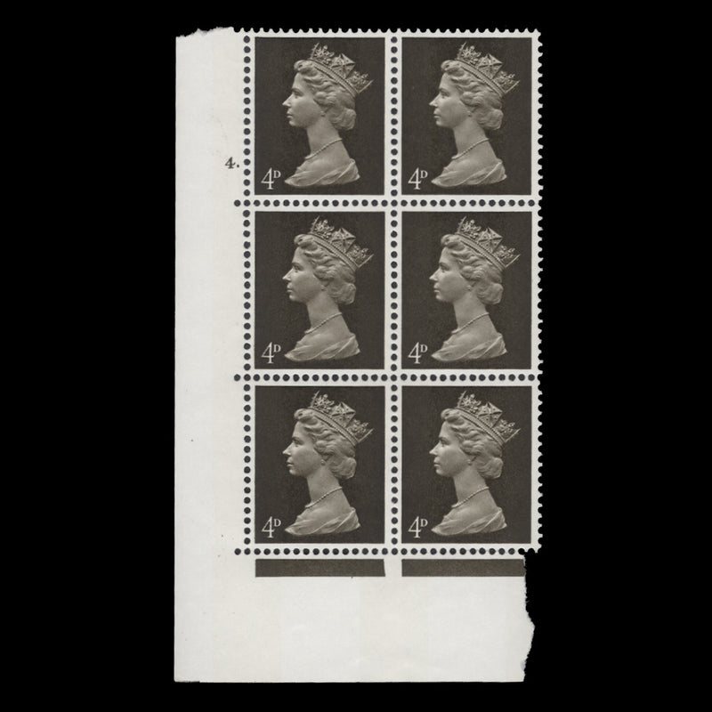 Great Britain 1968 (MNH) 4d Deep Olive-Brown cylinder 4. block