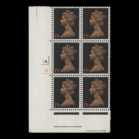 Great Britain 1967 (MNH) 1s 9d Black & Dull Orange cylinder block