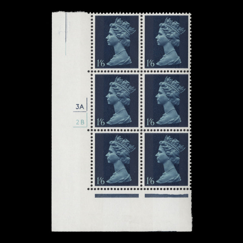 Great Britain 1967 (MNH) 1s 6d Deep Blue & Greenish Blue cyl 3A–2B