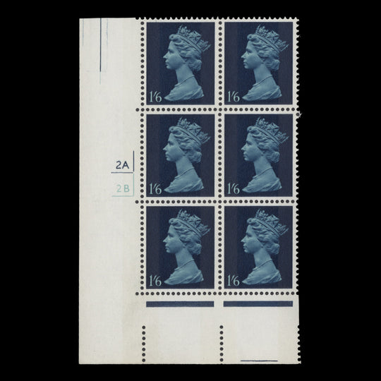 Great Britain 1967 (MNH) 1s 6d Deep Blue & Greenish Blue cyl 2A–2B