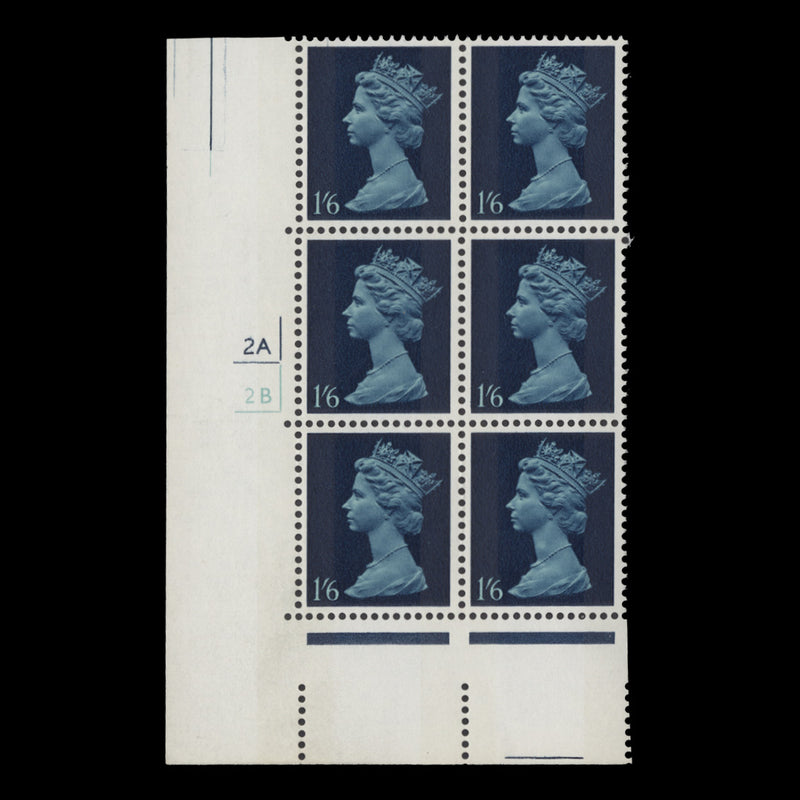 Great Britain 1967 (MNH) 1s 6d Deep Blue & Greenish Blue cyl 2A–2B
