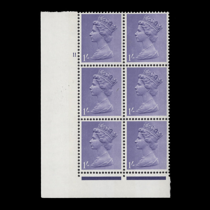 Great Britain 1968 (MNH) 1s Pale Bluish Violet cylinder 11 block