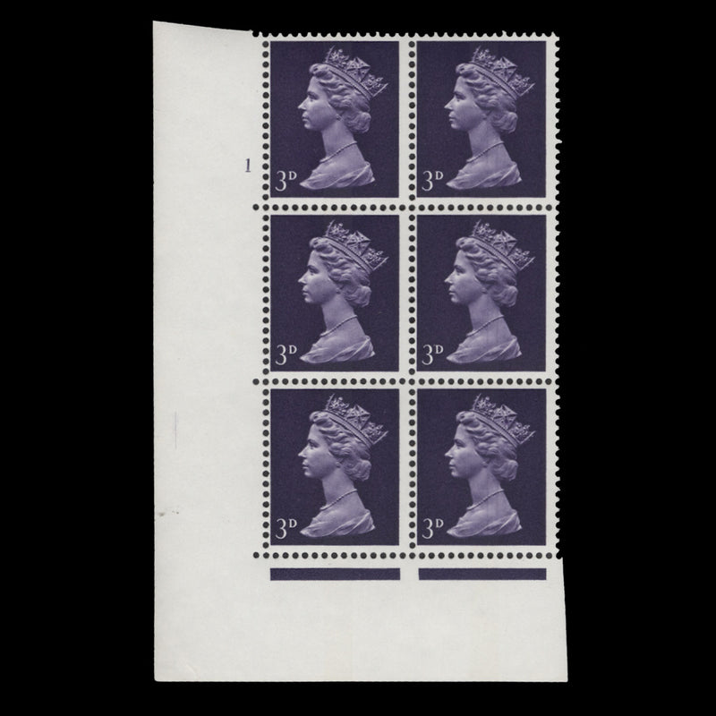 Great Britain 1967 (MNH) 3d Violet cylinder 1 block, perf type A