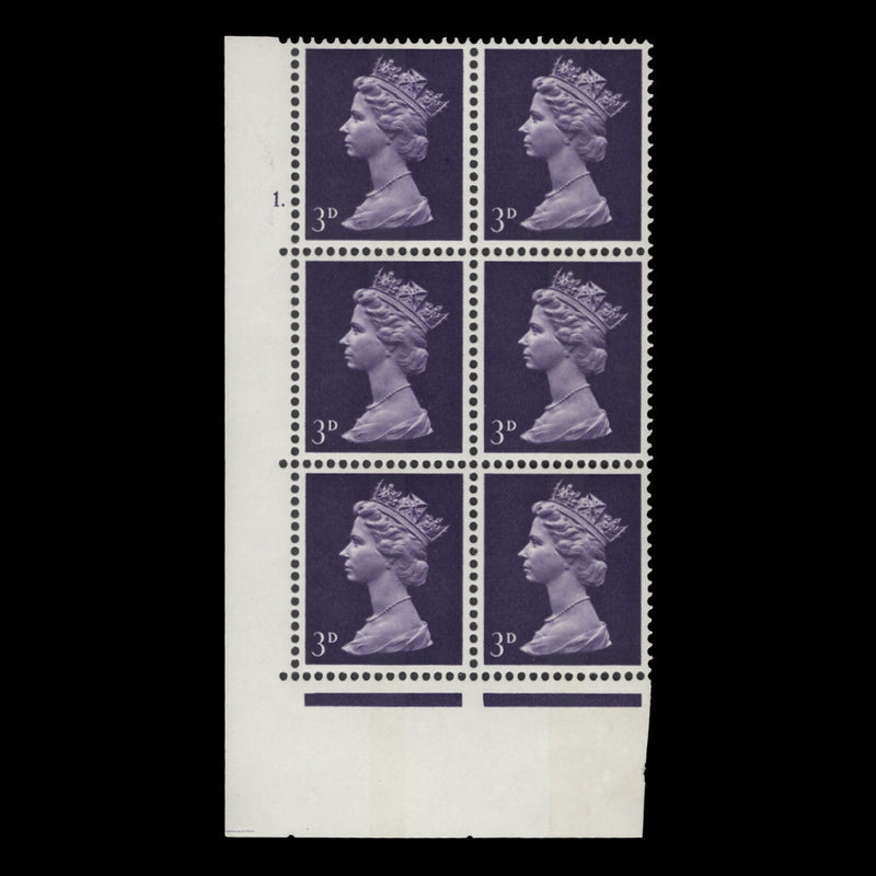 Great Britain 1967 (MNH) 3d Violet cylinder 1. block, perf type A