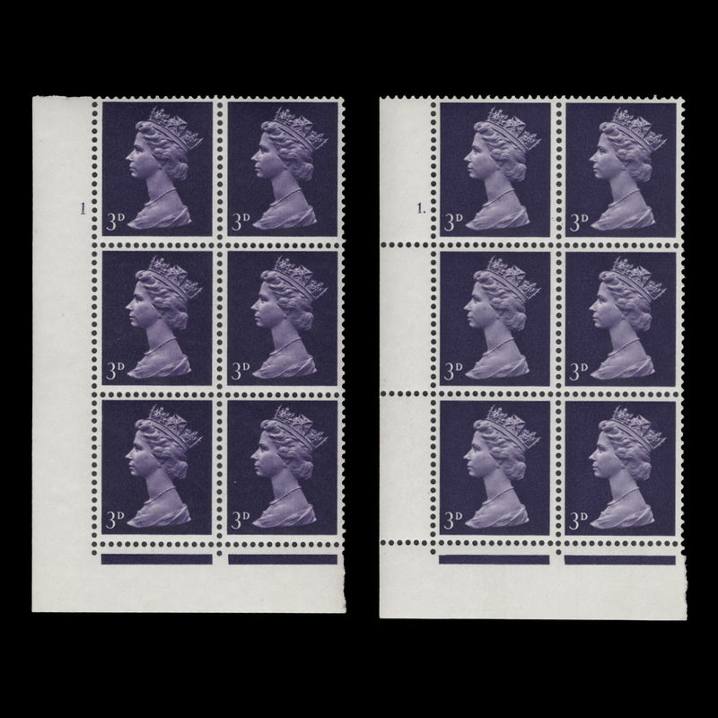 Great Britain 1967 (MNH) 3d Violet cylinder blocks, perf type F(L)