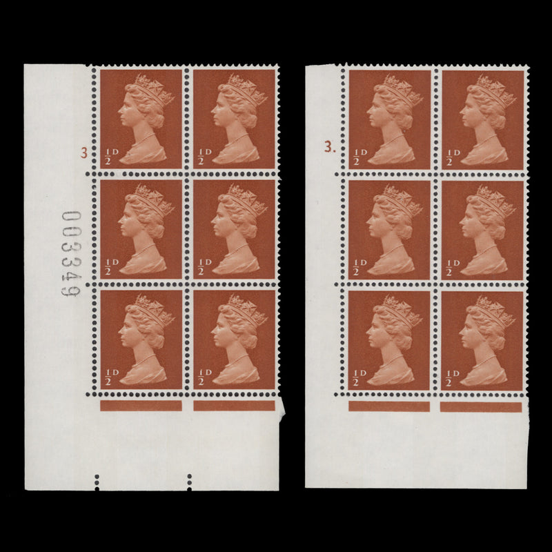 Great Britain 1968 (MNH) ½d Orange-Brown cylinder 3 and 3. blocks