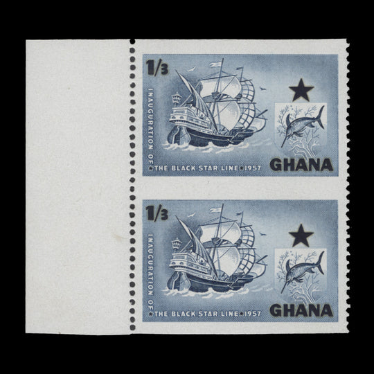 Ghana 1957 (Variety) 1s3d Black Star Shipping Line pair horizontally imperf