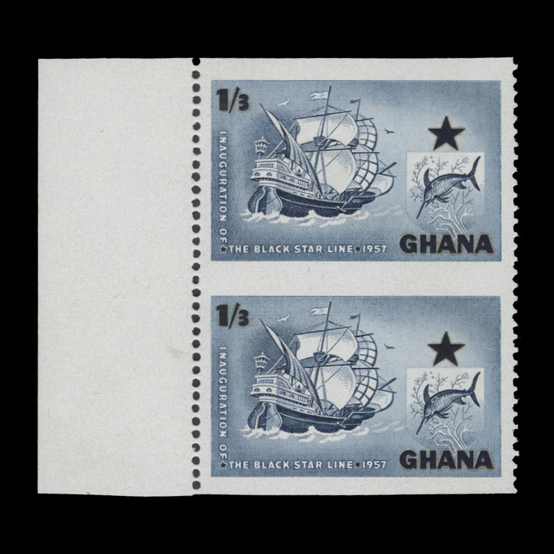 Ghana 1957 (Error) 1s3d Black Star Shipping Line pair horizontally imperf