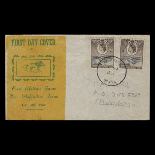 Kenya Uganda Tanganyika 1954 (FDC) 5c Owen Falls Dam