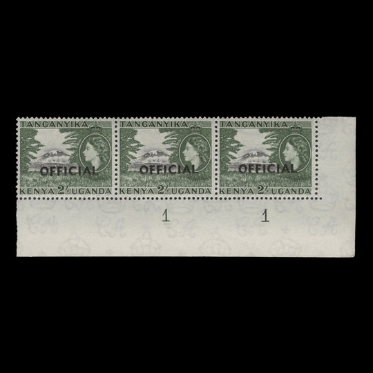 Kenya Uganda Tanganyika 1959 (MLH) 2s Kilimanjaro official plate strip
