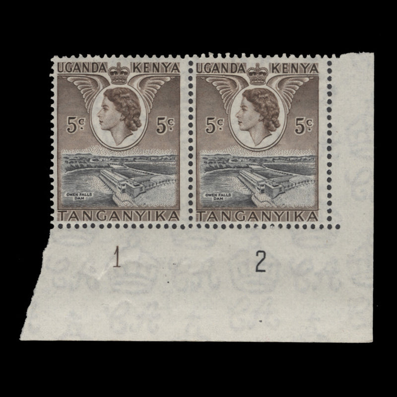Kenya Uganda Tanganyika 1954 (MNH) 5c Owen Falls plate 1–2 pair