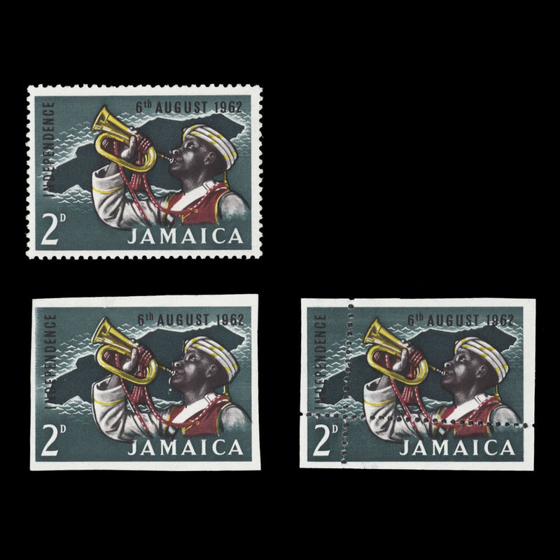 Jamaica 1962 (Proof) 2d Independence imperf and part perforate singles