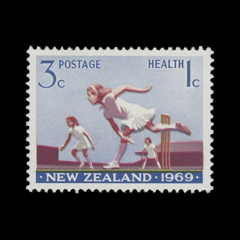 New Zealand 1969 (Variety) 3c+1c Children Playing Cricket with blurred image