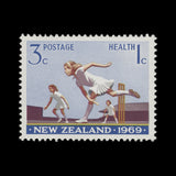 New Zealand 1969 (Variety) 3c+1c Children Playing Cricket with blurred image