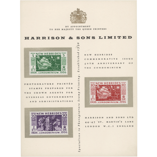 New Hebrides 1956 Condominium Anniversary presentation card