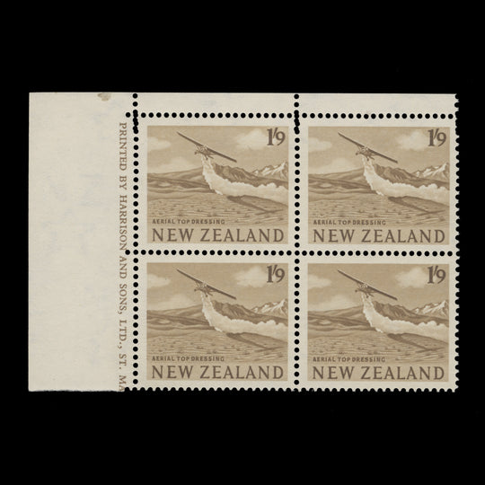 New Zealand 1960 (Variety) 1s9d Aerial Topdressing block with double perfs