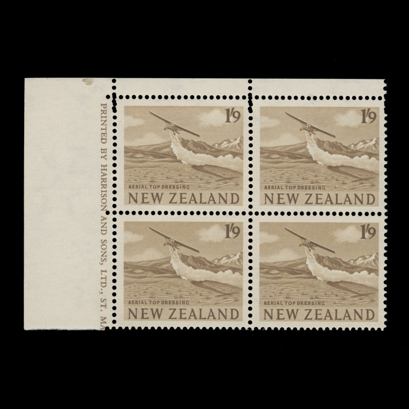 New Zealand 1960 (Variety) 1s 9d Aerial Topdressing block with double perfs