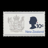 New Zealand 1973 (Variety) 10c Coat of Arms silver offset, PVAD gum
