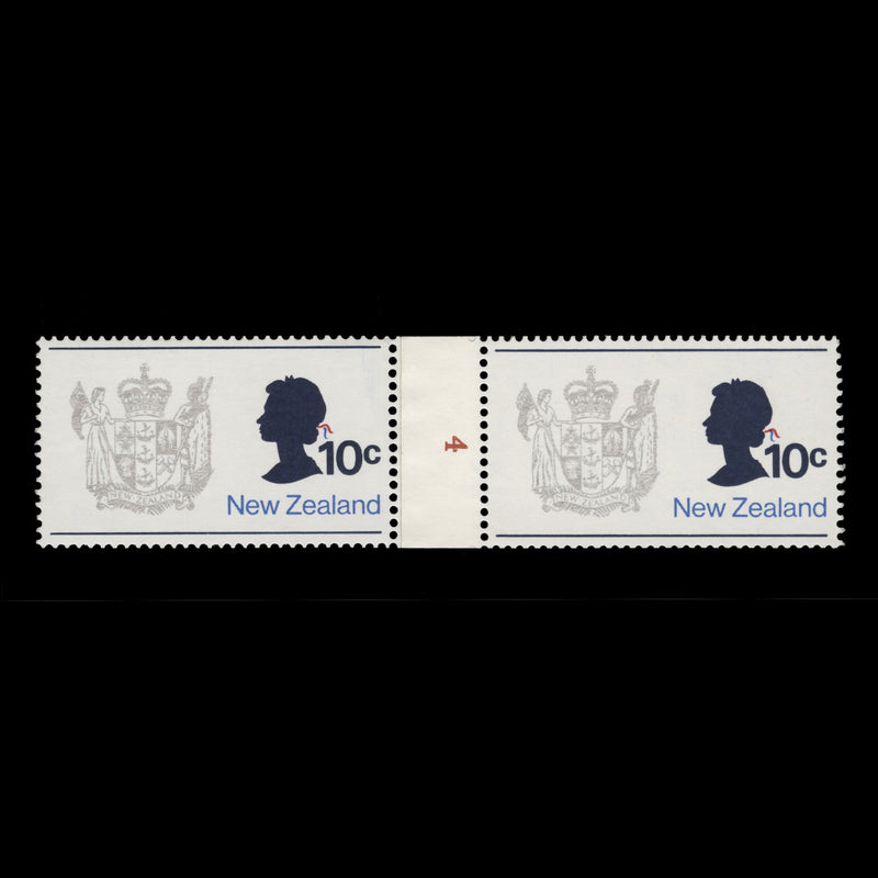 New Zealand 1970 (Variety) 10c Coat of Arms coil pair with watermark to right