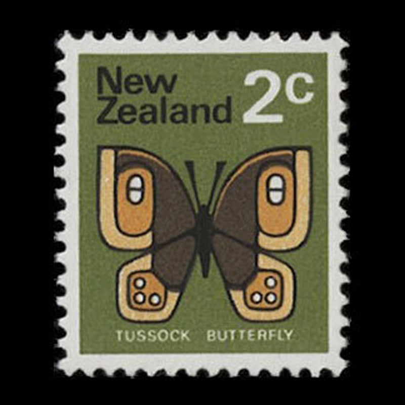 New Zealand 1973 (Variety) 2c Tussock Butterfly with yellow offset