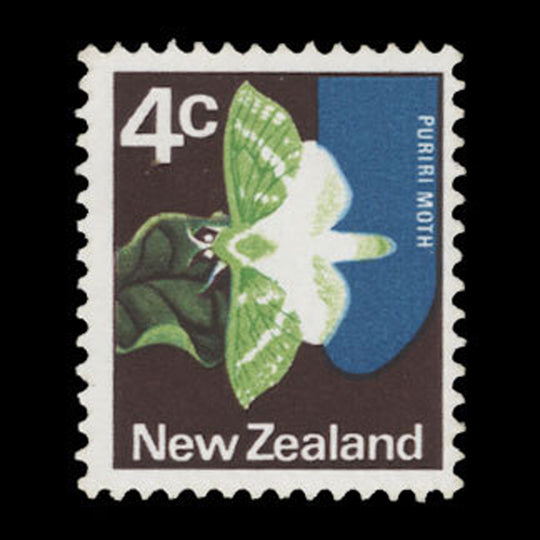 New Zealand 1973 (Variety) 4c Puriri Moth missing orange-yellow