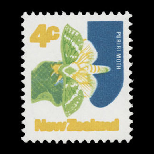 New Zealand 1973 (Variety) 4c Puriri Moth missing purple-brown