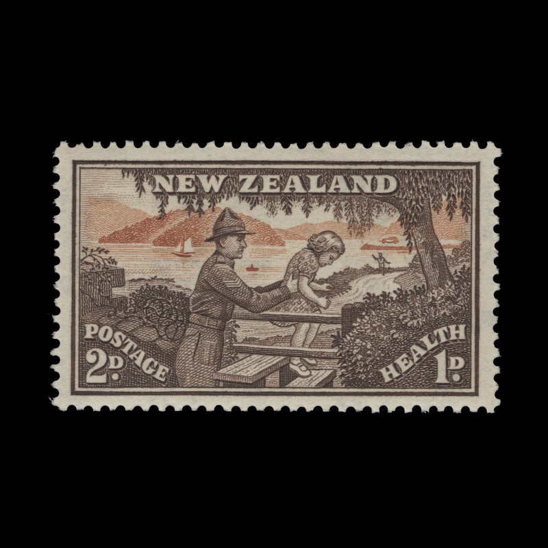 New Zealand 1946 (Variety) 2d+1d Solider Assisting Child, shade