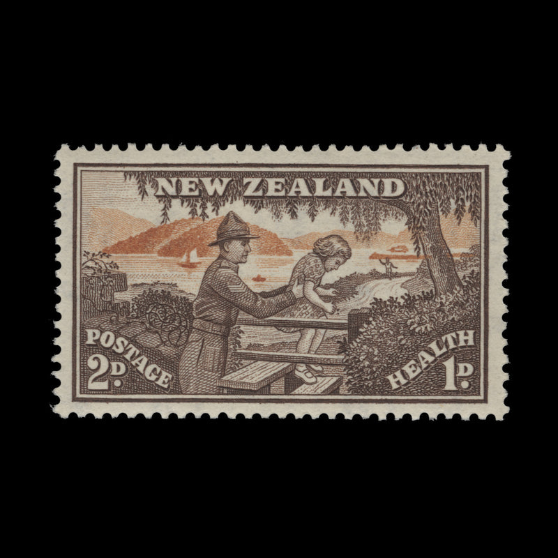 New Zealand 1946 (Variety) 2d+1d Solider Assisting Child, shade