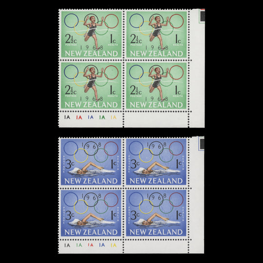 New Zealand 1968 (MNH) Olympic Games, Mexico plate blocks