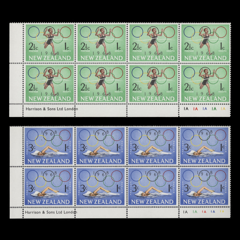 New Zealand 1968 (MLH) Olympic Games, Mexico plate blocks