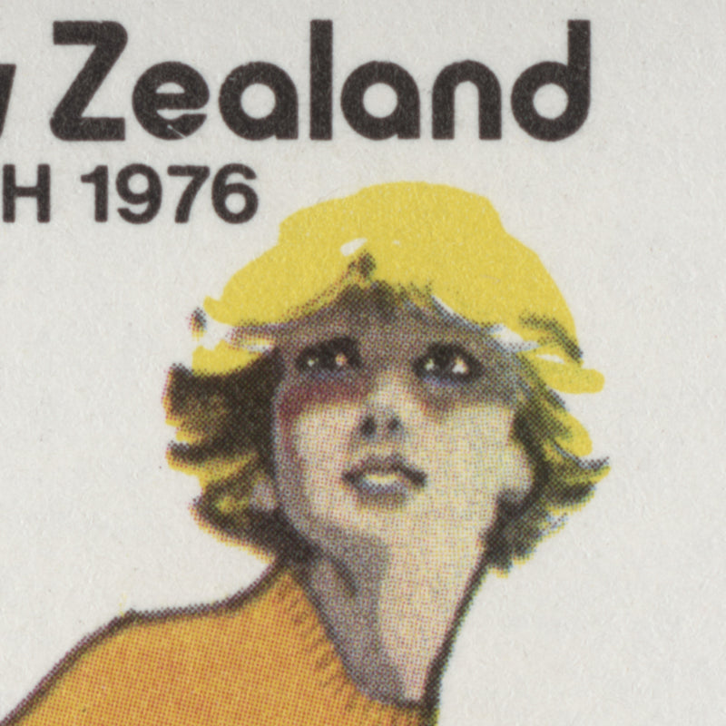 New Zealand 1976 (Variety) 7c+1c Country Children plate block with pale face