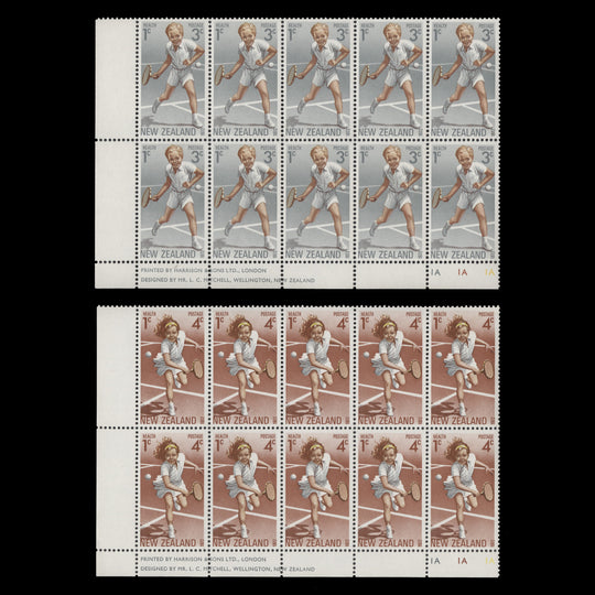 New Zealand 1972 (MNH) Children Playing Tennis imprint/plate blocks