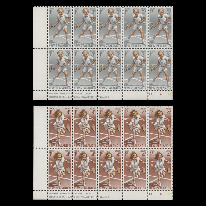 New Zealand 1972 (MNH) Children Playing Tennis imprint/plate blocks