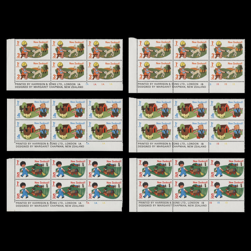 New Zealand 1975 (MNH) Children and Farm Animals plate blocks