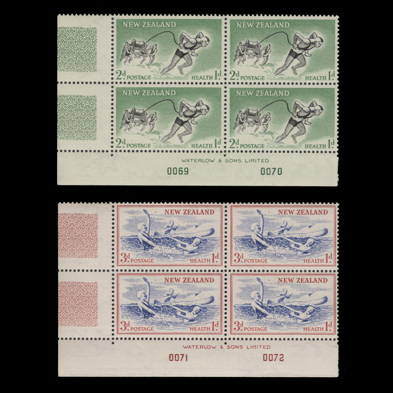 New Zealand 1957 (MNH) Beach Scenes imprint/plate blocks